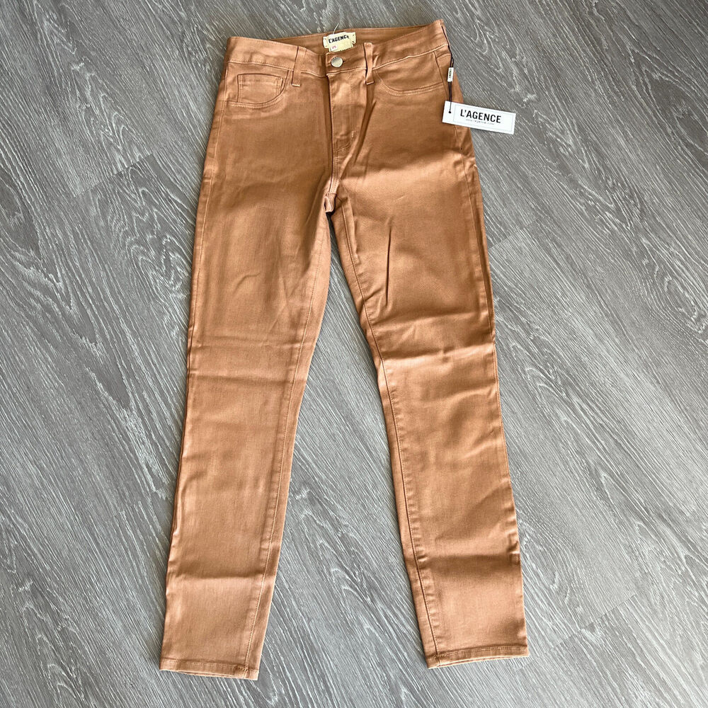 L'Agence Margot Jeans Womens Size 25 Coated High Rise Tan Brown